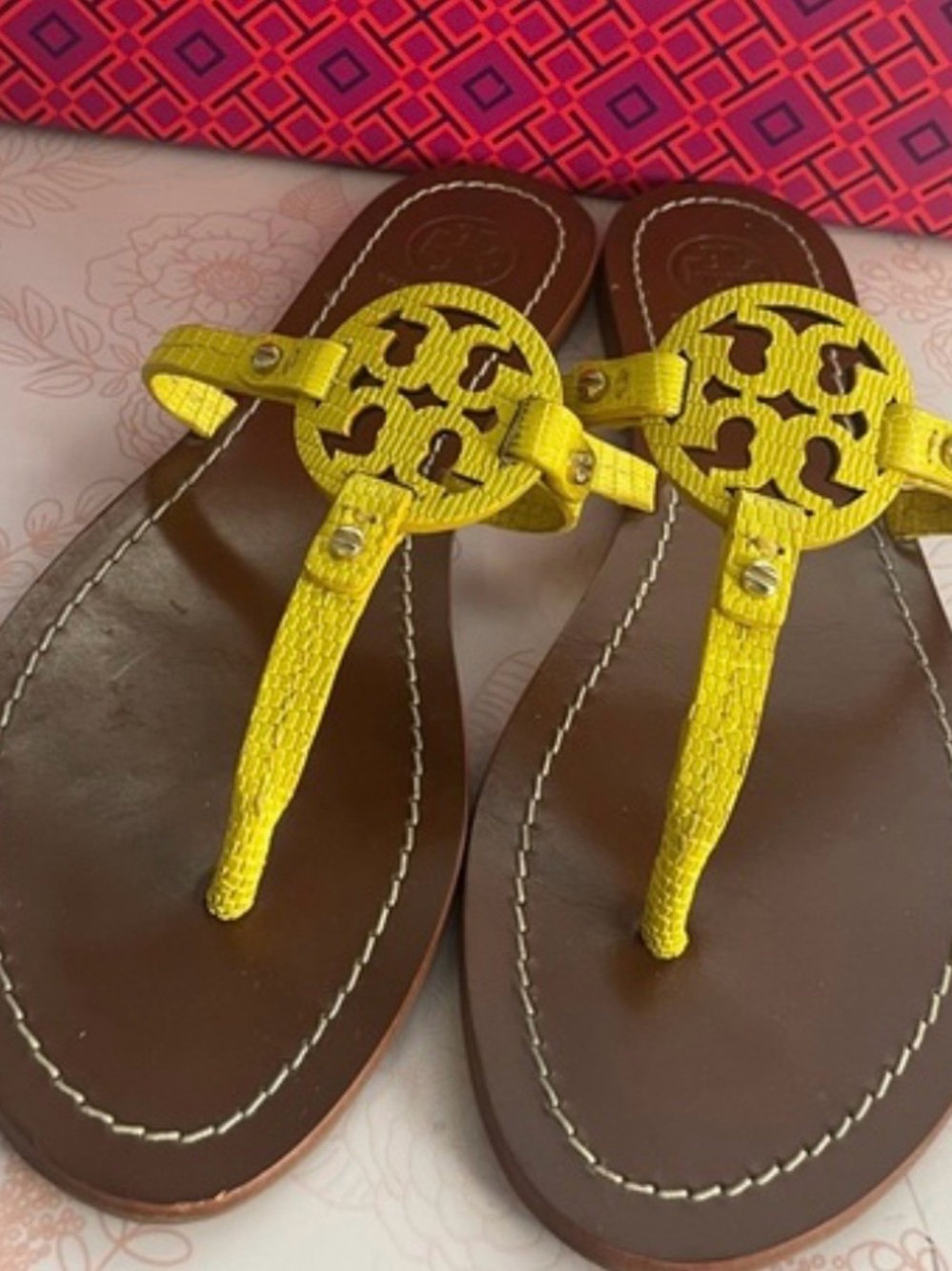 Tory Burch Yellow Miller Leather Thong Sandals